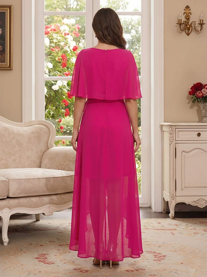 A-Line/Princess Half Sleeves Scoop Asymmetrical Mother of the Bride Dresses with Ruffles &amp;  Bowknot