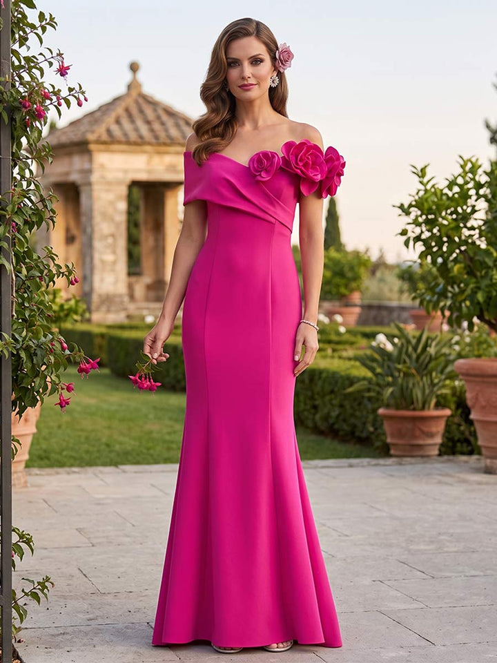 Trumpet/Mermaid Off the Shoulder Sleeveless Floor-length Mother of the Bride Dresses with 3D Floral