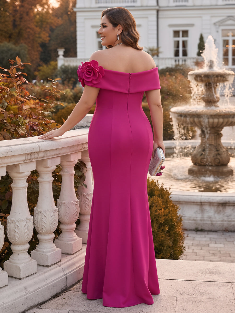 Trumpet/Mermaid Off the Shoulder Sleeveless Floor-length Plus Size Mother of the Bride Dresses with 3D Floral