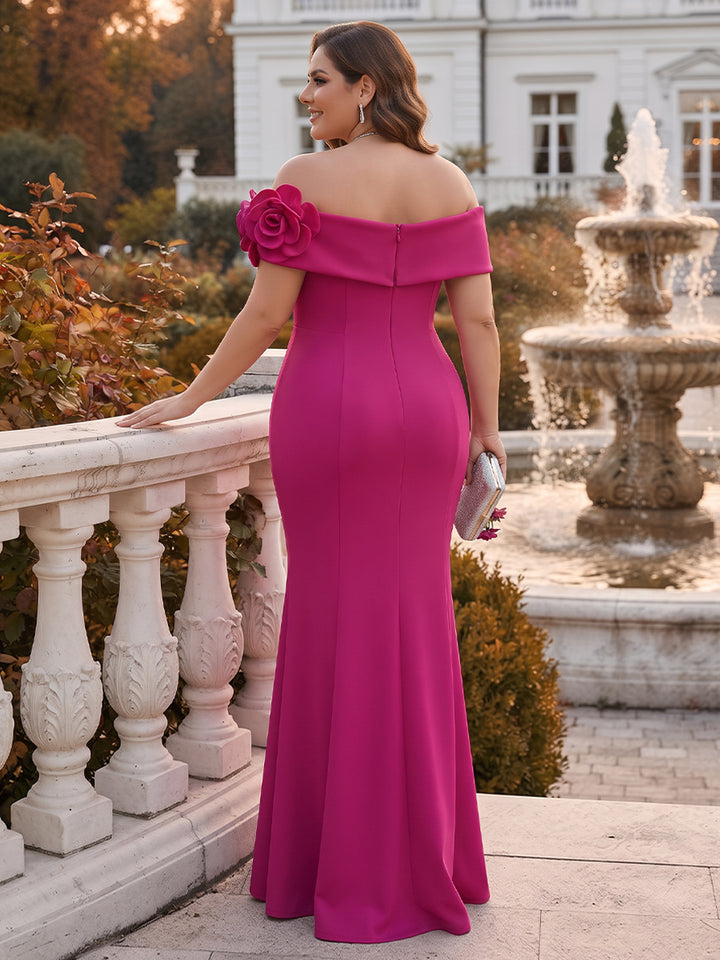 Trumpet/Mermaid Off the Shoulder Sleeveless Floor-length Plus Size Mother of the Bride Dresses with 3D Floral