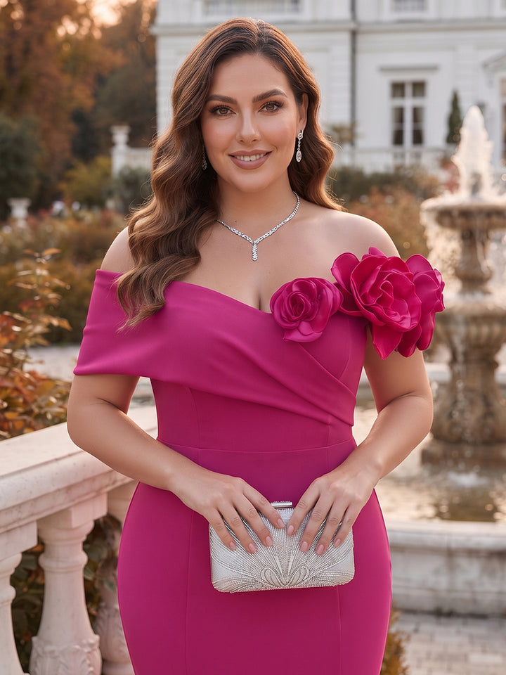 Trumpet/Mermaid Off the Shoulder Sleeveless Floor-length Plus Size Mother of the Bride Dresses with 3D Floral