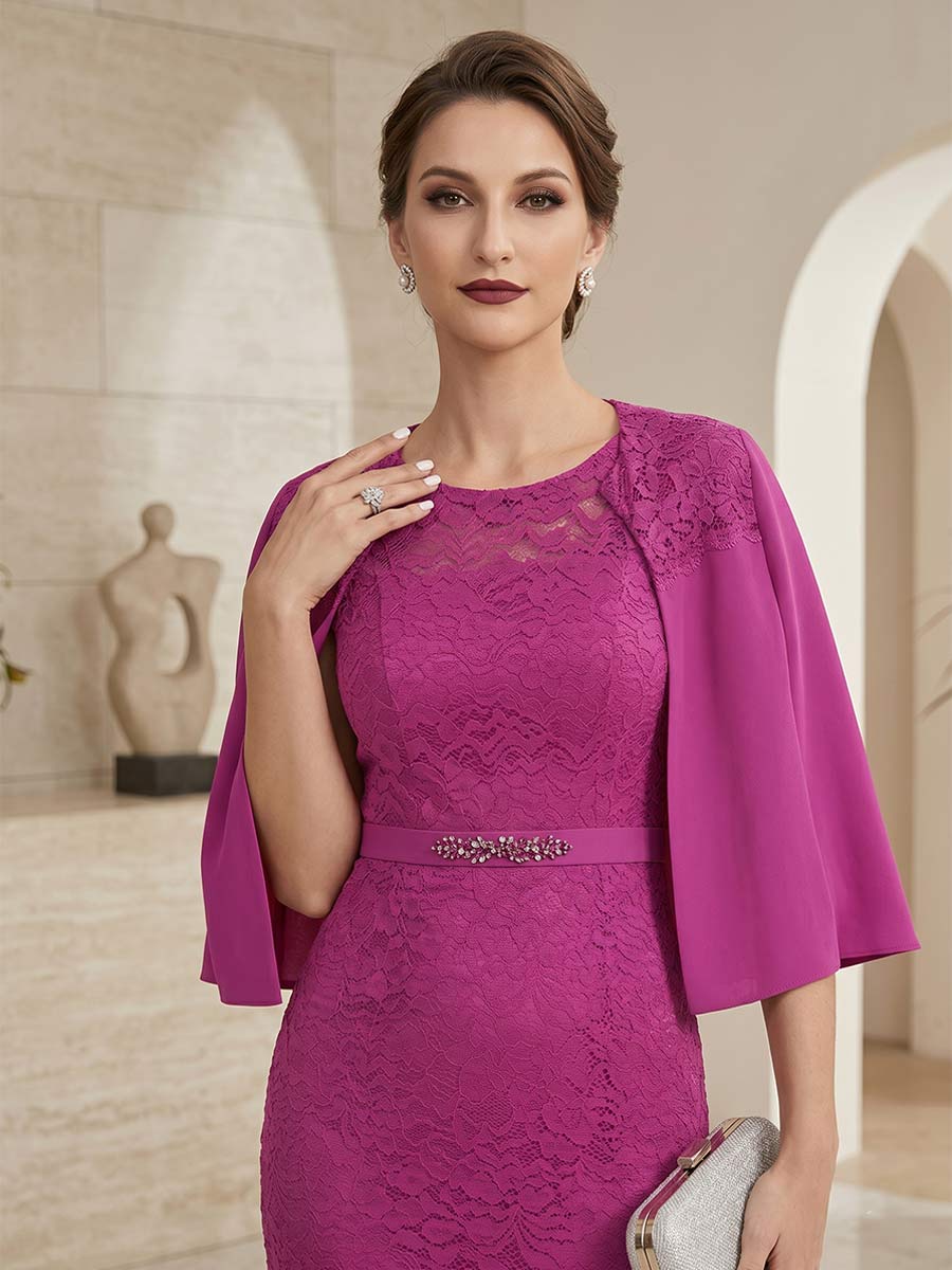Sheath/Column 2-Piece Scoop Long Sleeves Knee-Length Mother of the Bride Dresses with Applique