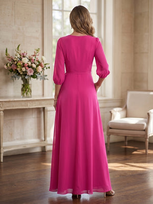 A-Line/Princess Half Sleeves V-neck Floor-length Mother of the Bride Dresses with Bowknot