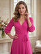 A-Line/Princess Half Sleeves V-neck Floor-length Mother of the Bride Dresses with Bowknot