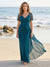 Sheath/Column V-Neck Short Sleeves Floor-length Mother of the Bride Dresses with Beading & Ruffles