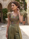 Jumpsuit V Neck Flutter Sleeves Floor-Length Mother of the Bride Dresses with Belt & Applique