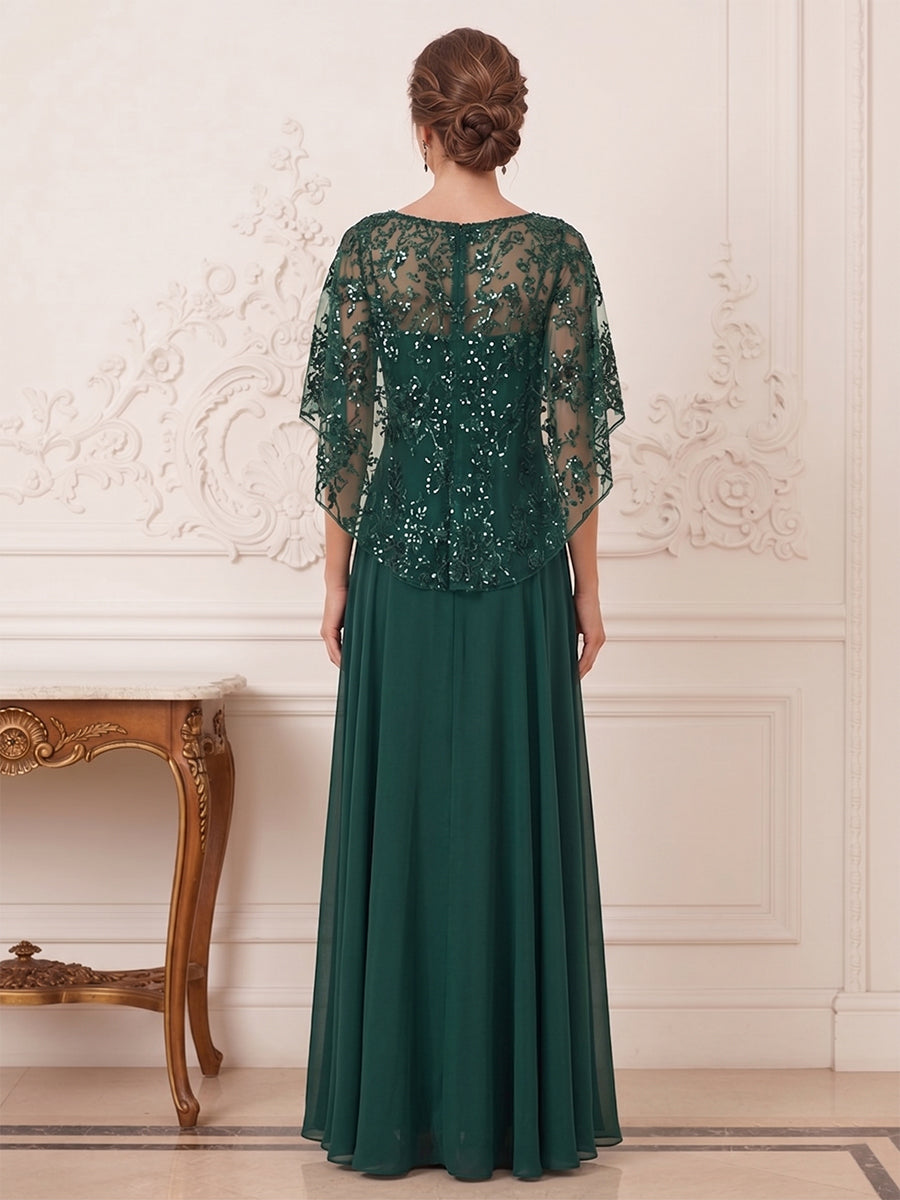 A-Line/Princess Scoop Short Sleeves Floor-Length Mother of the Bride Dresses with Applique &amp; Beading