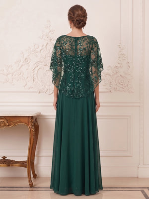 A-Line/Princess Scoop Short Sleeves Floor-Length Mother of the Bride Dresses with Applique & Beading