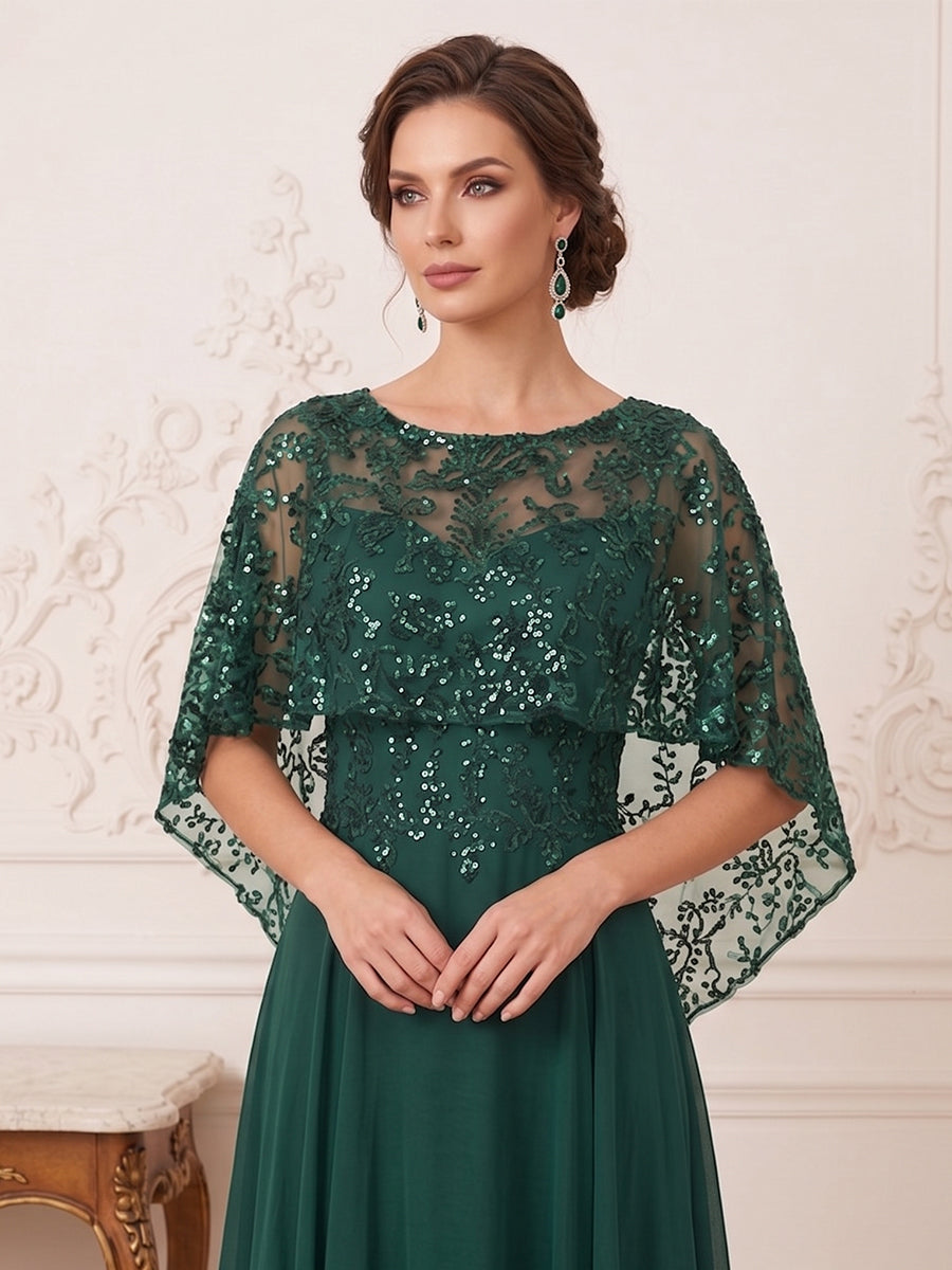A-Line/Princess Scoop Short Sleeves Floor-Length Mother of the Bride Dresses with Applique &amp; Beading