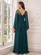 A-Line/Princess Long Sleeves Crew Neck Floor-Length Mother of the Bride Dresses with Pleats