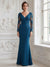 Trumpet/Mermaid V-Neck Long Sleeves Floor-length Mother of the Bride Dresses with Lace & Appliques