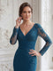 Trumpet/Mermaid V-Neck Long Sleeves Floor-length Mother of the Bride Dresses with Lace & Appliques