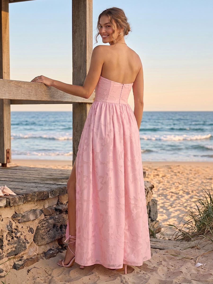 A-Line/Princess Strapless Sleeveless Floor-Length Bridesmaid Dresses with Split Side