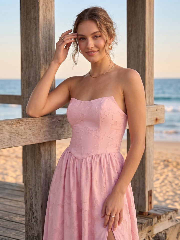 A-Line/Princess Strapless Sleeveless Floor-Length Bridesmaid Dresses with Split Side