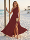 A-Line/Princess One-Shoulder Sleeveless Floor-Length Bridesmaid Dresses with Split Side & Ruched