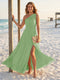 A-Line/Princess One-Shoulder Sleeveless Floor-Length Bridesmaid Dresses with Split Side & Ruched