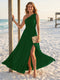 A-Line/Princess One-Shoulder Sleeveless Floor-Length Bridesmaid Dresses with Split Side & Ruched