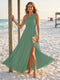 A-Line/Princess One-Shoulder Sleeveless Floor-Length Bridesmaid Dresses with Split Side & Ruched