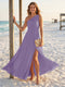 A-Line/Princess One-Shoulder Sleeveless Floor-Length Bridesmaid Dresses with Split Side & Ruched