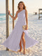 A-Line/Princess One-Shoulder Sleeveless Floor-Length Bridesmaid Dresses with Split Side & Ruched