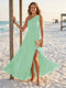 A-Line/Princess One-Shoulder Sleeveless Floor-Length Bridesmaid Dresses with Split Side & Ruched