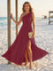 A-Line/Princess One-Shoulder Sleeveless Floor-Length Bridesmaid Dresses with Split Side & Ruched