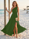 A-Line/Princess One-Shoulder Sleeveless Floor-Length Bridesmaid Dresses with Split Side & Ruched
