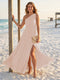 A-Line/Princess One-Shoulder Sleeveless Floor-Length Bridesmaid Dresses with Split Side & Ruched