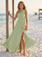 A-Line/Princess One-Shoulder Sleeveless Floor-Length Bridesmaid Dresses with Split Side & Ruched