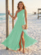 A-Line/Princess One-Shoulder Sleeveless Floor-Length Bridesmaid Dresses with Split Side & Ruched