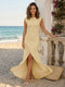 Sheath/Column Scoop Cap sleeves Floor-Length Bridesmaid Dresses With Ruched
