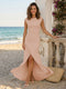 Sheath/Column Scoop Cap sleeves Floor-Length Bridesmaid Dresses With Ruched