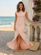 Sheath/Column Scoop Cap sleeves Floor-Length Bridesmaid Dresses With Ruched