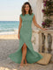Sheath/Column Scoop Cap sleeves Floor-Length Bridesmaid Dresses With Ruched