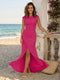 Sheath/Column Scoop Cap sleeves Floor-Length Bridesmaid Dresses With Ruched