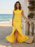 Sheath/Column Scoop Cap sleeves Floor-Length Bridesmaid Dresses With Ruched