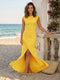 Sheath/Column Scoop Cap sleeves Floor-Length Bridesmaid Dresses With Ruched