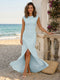 Sheath/Column Scoop Cap sleeves Floor-Length Bridesmaid Dresses With Ruched