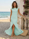 Sheath/Column Scoop Cap sleeves Floor-Length Bridesmaid Dresses With Ruched