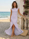 Sheath/Column Scoop Cap sleeves Floor-Length Bridesmaid Dresses With Ruched