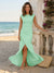 Sheath/Column Scoop Cap sleeves Floor-Length Bridesmaid Dresses With Ruched
