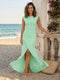 Sheath/Column Scoop Cap sleeves Floor-Length Bridesmaid Dresses With Ruched