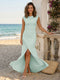 Sheath/Column Scoop Cap sleeves Floor-Length Bridesmaid Dresses With Ruched