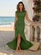 Sheath/Column Scoop Cap sleeves Floor-Length Bridesmaid Dresses With Ruched