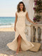 Sheath/Column Scoop Cap sleeves Floor-Length Bridesmaid Dresses With Ruched