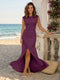 Sheath/Column Scoop Cap sleeves Floor-Length Bridesmaid Dresses With Ruched