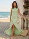 Sheath/Column Scoop Cap sleeves Floor-Length Bridesmaid Dresses With Ruched