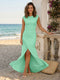 Sheath/Column Scoop Cap sleeves Floor-Length Bridesmaid Dresses With Ruched
