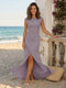 Sheath/Column Scoop Cap sleeves Floor-Length Bridesmaid Dresses With Ruched
