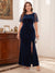 Sheath/Column Scoop Flutter Sleeves Floor-length Plus Size Mother of the Bride Dresses with Split Side & Beading